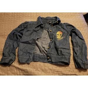 COOGI Kids Size 6 Denim Jacket Gold Skull Embroidered Button Front